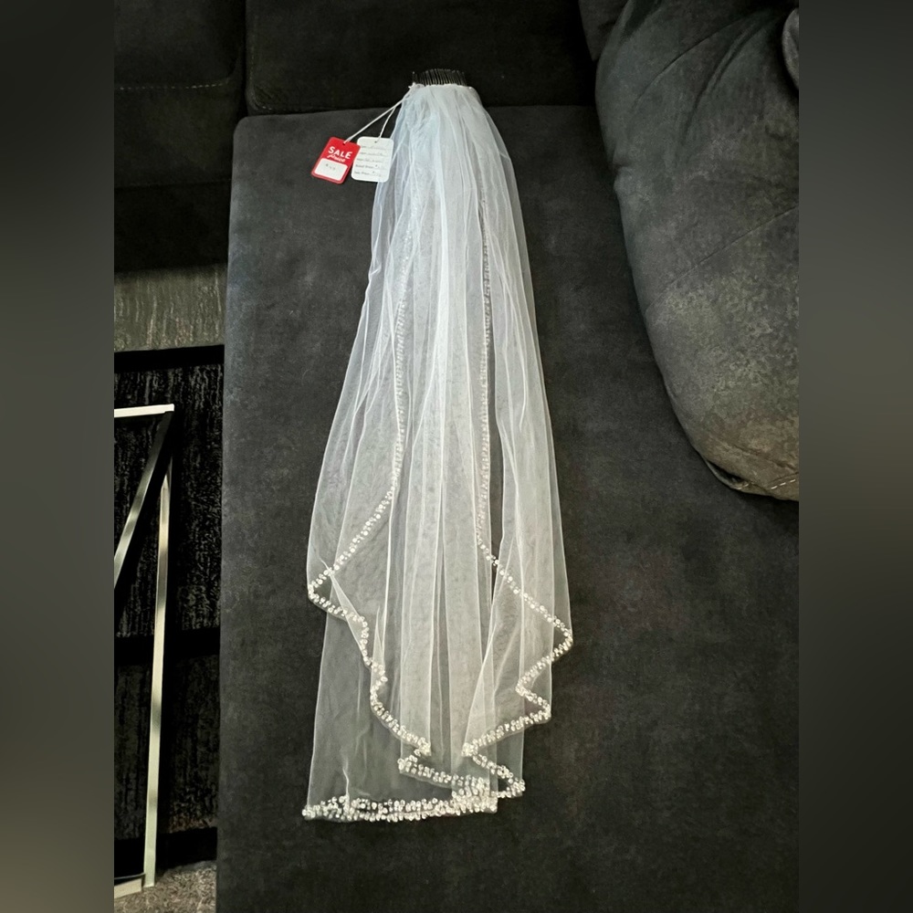 White Wedding Veil with Gemstones